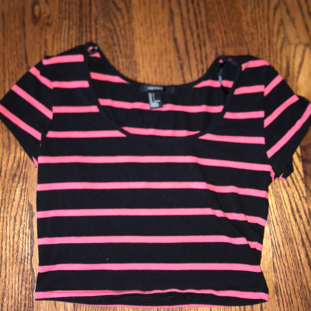 Pink and black striped crop top